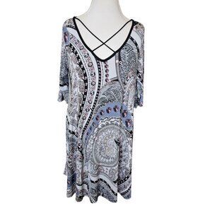 Dressing Gaudy Womens Dress Slinky Paisley Pockets Vneck Strappy Sz XL Gray